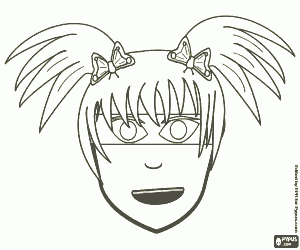 Mask of a girl with two hair bunches coloring page