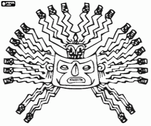 The mask of the inca God Inti coloring page