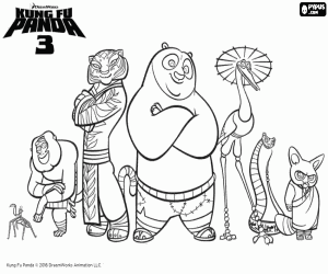 The masters of Kung Fu Panda 3 coloring page