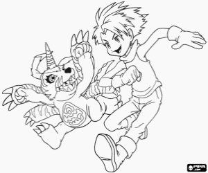 Matt and Gabumon coloring page