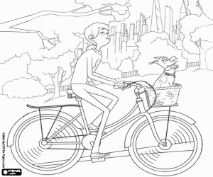 Max with Katie on bicycle coloring page