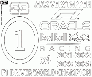 Max Verstappen, F1 champion x4 coloring page