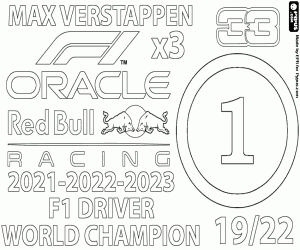 Max Verstappen, three-time F1 champion coloring page