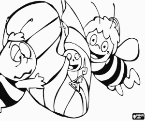 Maya and Willy helping a worm coloring page