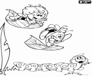 Maya the Bee,Willy and a caterpillar coloring page