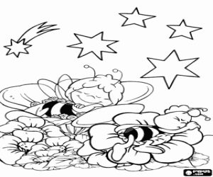 Maya the bee and Willy are sleeping coloring page
