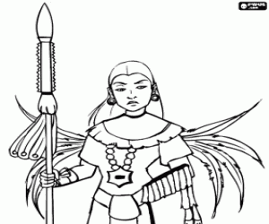 Mayan female warrior with spear coloring page