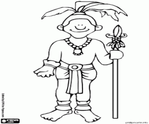 Mayan man with a spear coloring page