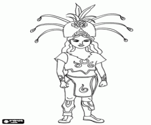 The mayan princess with feathers coloring page