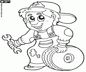 A mechanic with the wheel coloring page