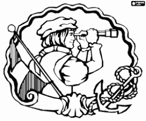 Medallion of Columbus with spyglass coloring page