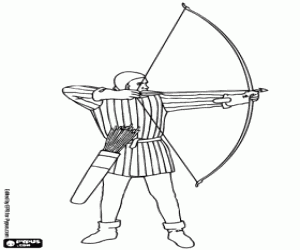 A medieval soldier with a bow coloring page