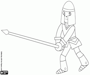 A medieval soldier with spear coloring page
