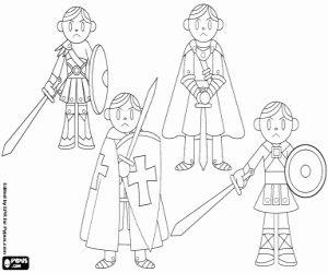 Medieval soldiers with the open face coloring page