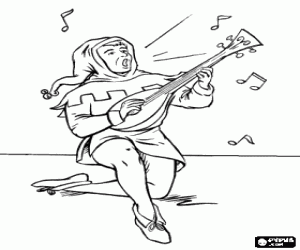 A medieval troubadour coloring page