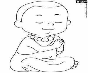 Meditation of a Buddhist monk boy coloring page