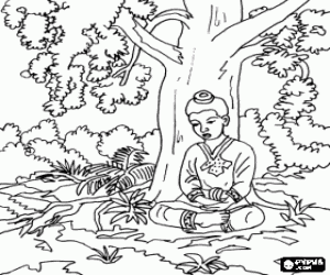 The meditation of Siddhartha Gautama coloring page