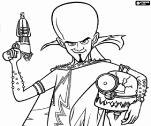 Megamind with helmet and weapon coloring page