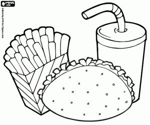 Menu with taco and fries coloring page