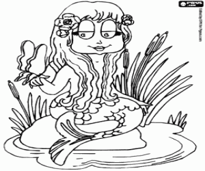 The mermaid and a butterfly coloring page