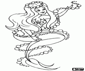 Mermaid with pearl crown coloring page