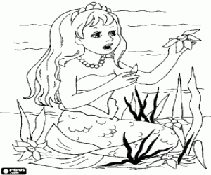 A mermaid and the sea flowers coloring page