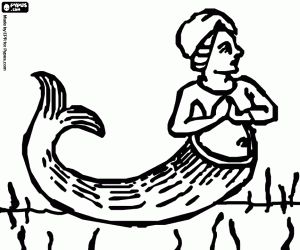 Mermaid or a siren on the seabed coloring page