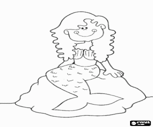 The mermaid sitting on a rock coloring page
