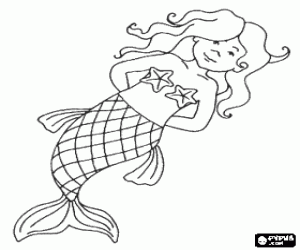 The mermaid and the starfishes coloring page