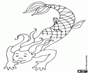 The mermaid swimming in the sea coloring page