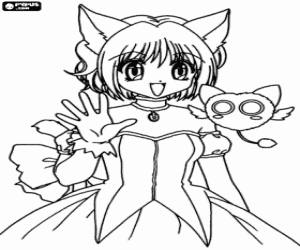 Mew Ichigo with her robot Masha coloring page