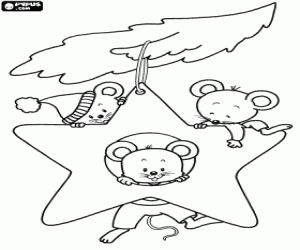 Mice and a Christmas tree coloring page