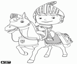Mike the knight on his horse coloring page