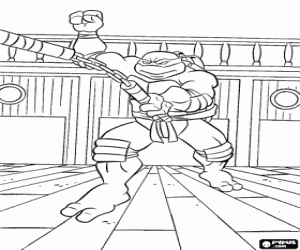 Mike the ninja turtle in training coloring page