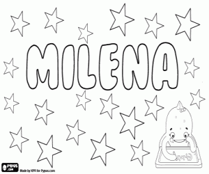 Milena, female name coloring page