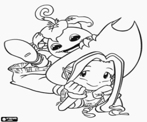 Mimi and Palmon, the digimon coloring page