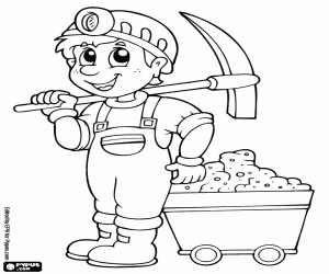 A miner and a mine cart coloring page