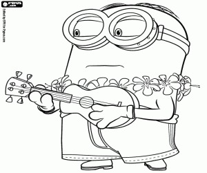 A minion with an ukulele coloring page