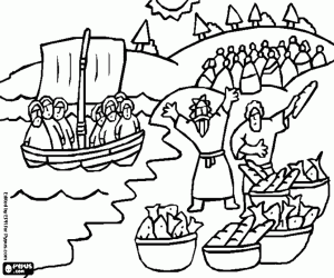 A miracle near the sea of Galilee coloring page