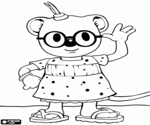 Mitzi the possum with a beautiful dress coloring page