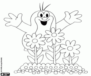 The mole Kretk and some flowers coloring page