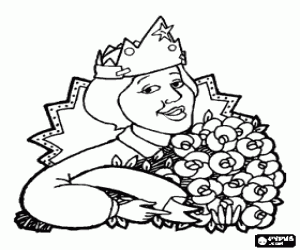 Mom with crown nd bouquet of flowers coloring page
