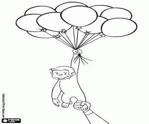 The monkey George and the balloons coloring page