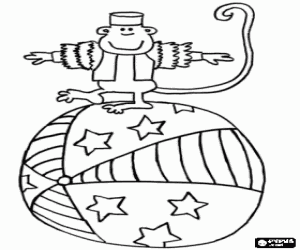 A monkey over a large ball coloring page