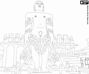A monolith statue of Bahubali coloring page