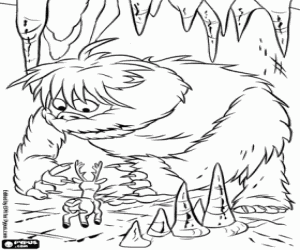 The monster of snow in the cave coloring page