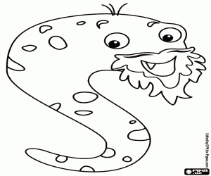 The monster worm of letter S coloring page