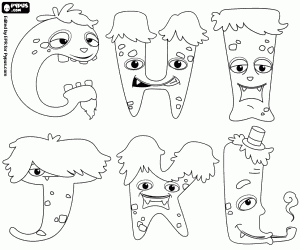 Monsters of the letters G to L coloring page