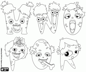 Monsters letters from M to R coloring page