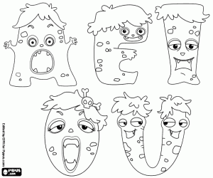 Monsters of vowels coloring page